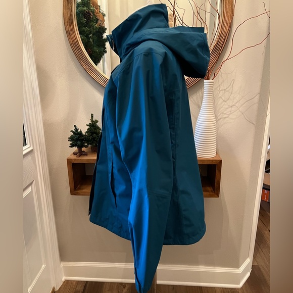 REI Rainier Rain Jacket Women's Large Teal Blue Nylon Peak 2.5L Hooded Full Zip - Picture 2 of 12